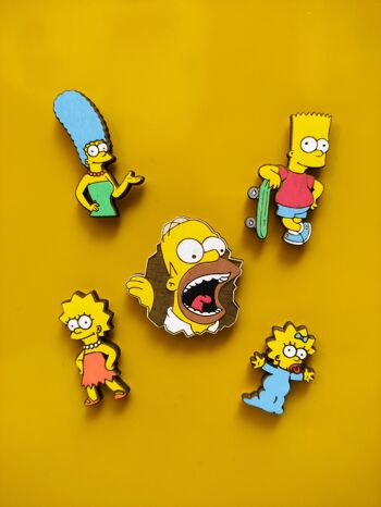 Ensemble de 5 aimants de réfrigérateur en bois Simpsons, Homer, Marge, Bart, Lisa, Maggie, décor de cuisine, cadeau personnalisé, aimants de collection 1