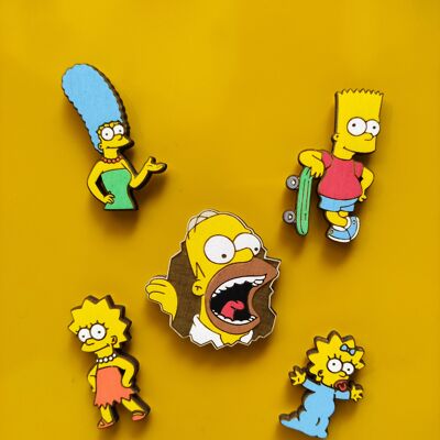 Set von 5 Simpsons Kühlschrankmagnet aus Holz, Homer, Marge, Bart, Lisa, Maggie, Küchendekoration, personalisiertes Geschenk, Sammlermagnete