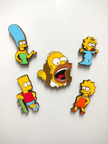 Ensemble de 5 aimants de réfrigérateur en bois Simpsons, Homer, Marge, Bart, Lisa, Maggie, décor de cuisine, cadeau personnalisé, aimants de collection 3