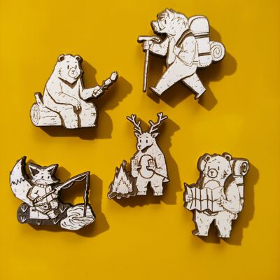 Set di 5 calamite da frigorifero in legno animali selvatici campeggio, orso, cervo, volpe, cinghiale, arredamento cucina, regalo personalizzato