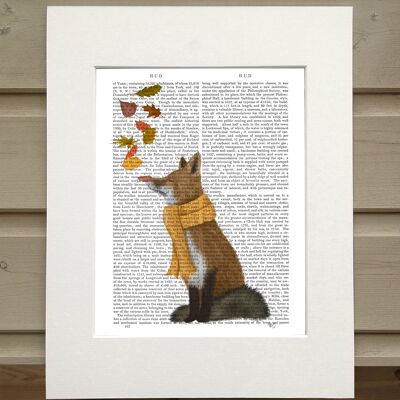 Fox with leaves on nose, Cabin book print, art print, wall art