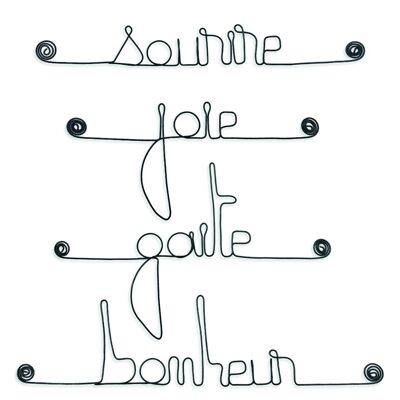 Wall Decoration to push pin - Set of metal words: Happiness, Cheerfulness, smile, joy - Wall Jewelry