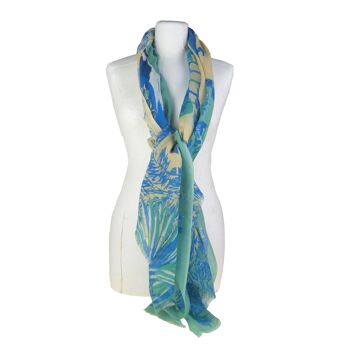 Etole foulard écharpe en laine imprimée motif tigre, singe et girafe, vert jade celadon 5
