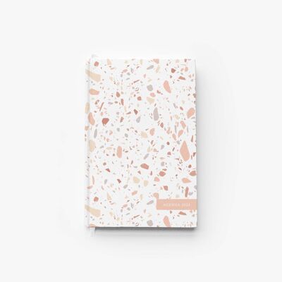 Tagebuch 2023, Terrazzo-Muster in Weiß und Rosa