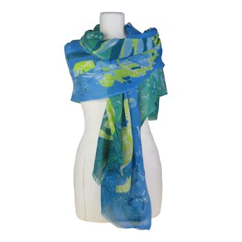 Etole foulard écharpe en laine imprimée motif tigre, girafe et singes, Safari vert bleu 3