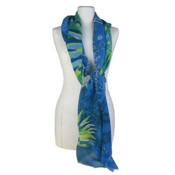 Etole foulard écharpe en laine imprimée motif tigre, girafe et singes, Safari vert bleu 5
