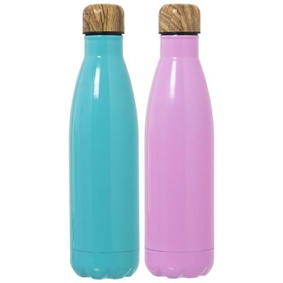 THERMO BOTTLE 500 ML STAINLESS STEEL+90948, GREEN/PINK ASSORT. °7X27CM LL556