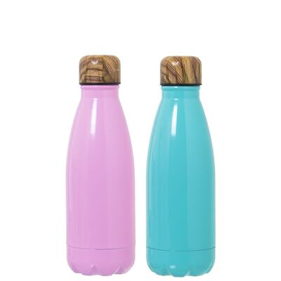THERMO BOTTLE 350 ML STAINLESS STEEL+90948, GREEN/PINK ASSORT. °7X22CM LL557
