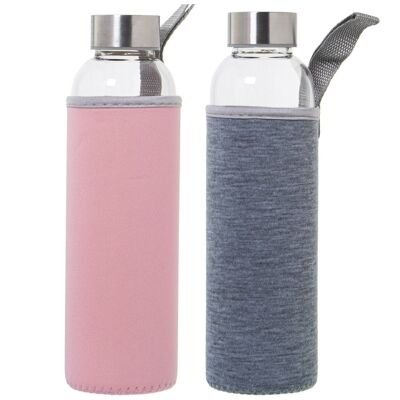 BOTTIGLIA 550 ML VETRO+90948C/ROSA/GRIGIO COPERCHIO IN NEOPRENE °7X23CM, VETRO BOROSILICATO LL558