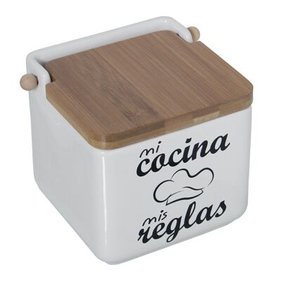 CERAMIC SALT SHAKER - MY KITCHEN MISREGLAS - W/WOODEN LID 12X12X12CM LL1133