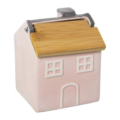 SALIERA IN CERAMICA ROSA CON COPERCHIO IN LEGNO DI BAMBÙ 12X11X15CM LL1157