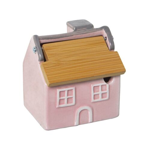 AZUCARERO CERAMICA ROSA C/TAPAMADERA BAMBU 10X8X11CM LL1158