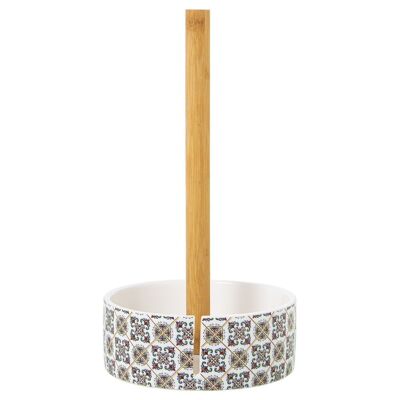 WOODEN ROLL HOLDER WITH CERAMIC BASE °14X32CM LL1162