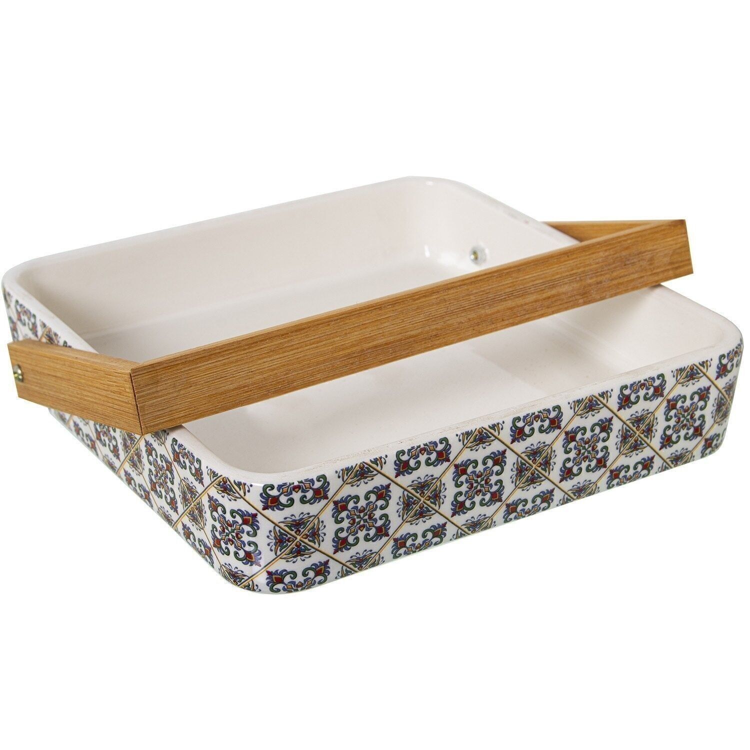 PORTATOVAGLIOLI IN CERAMICA CON LEGNO _18X18X4CM LL1166