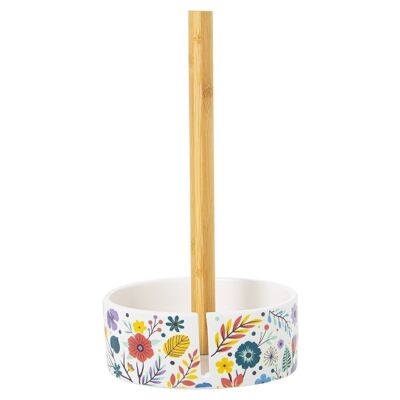 WOODEN ROLL HOLDER WITH CERAMIC BASE °14X32CM LL1174