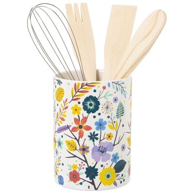 CERAMIC UTENSILE HOLDER WITH UTENSILS °10X15CM, UTENSILS:4X25CM LL1175