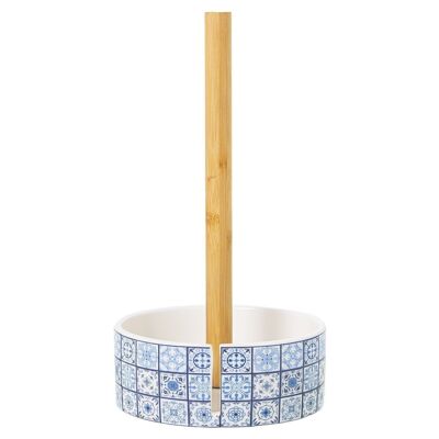 WOODEN ROLL HOLDER WITH CERAMIC BASE °14X32CM LL1180