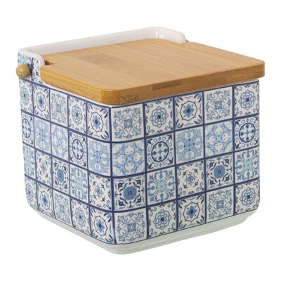 SALIERA IN CERAMICA CON COPERCHIO IN LEGNO _12X12X12CM LL1182