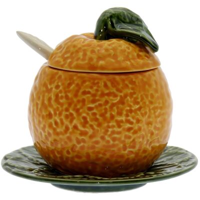 ORANGE CERAMIC SUGAR BOWL _°10X10CM PLATE:°14CM LL2095