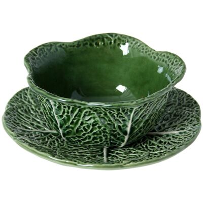 SALAD BOWL WITH CERAMIC CABBAGE LEAF PLATE, PLATE:ø19 CM _°15X7CM (SALAD BOWL) LL2117