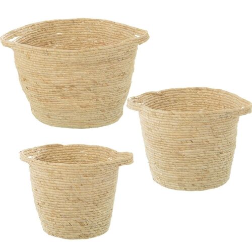 SET 3 CESTOS HOJAS DE MAIZ NATURAL _°38X30CM °33X28CM °28X26CM LL3768