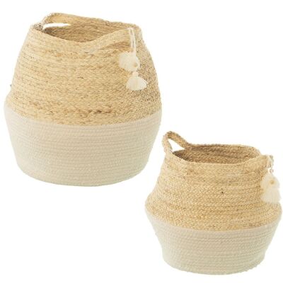 SET 2 BASKETS OF CORN LEAVES/NATURAL COTTON/WHITE _°30X38CM °24X31CM LL3770