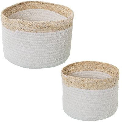 SET 2 PANIERS FEUILLES DE MAÏS/COTON NATUREL/BLANC °25X18+°20X16CM LL3778