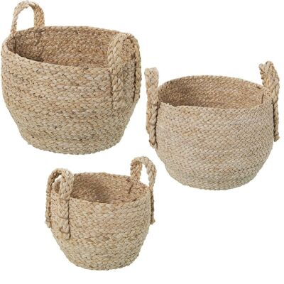 SET 3 NATURAL CORN LEAVE BASKETS WITH HANDLES °34X27+°30X24+°26X21CM LL3780