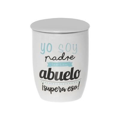 MUG INFUSIÓN CERÁMICA C/FILTROACERO INOX. ABUELO SUPERA ESO _°8,5X11CM, 375ML LL7176