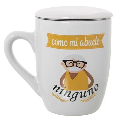 MUG INFUSIÓN CERÁMICA C/FILTROACERO INOX. ABUELO NINGUNO _°8,5X11CM, 375ML LL7295