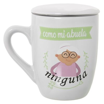 MUG INFUSIÓN CERÁMICA C/FILTROACERO INOX. ABUELA NINGUNA _°8,5X11CM, 375ML LL7296