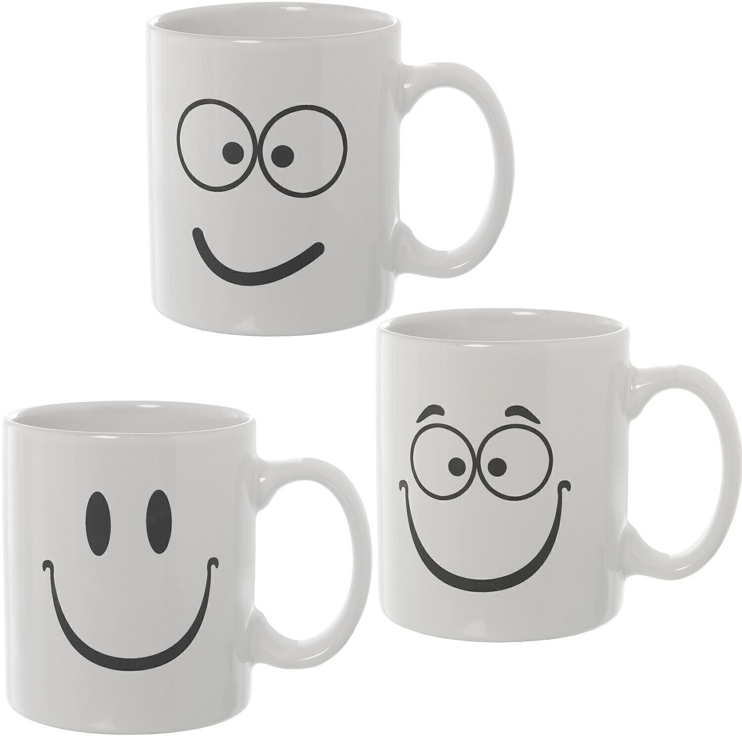 KERAMIKBECHER SMILEY SORTIERT WEISS/SCHWARZ °8X12X9,5CM, 300ML LL7300