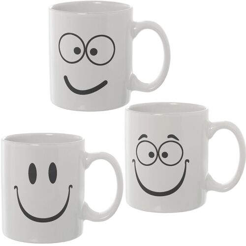 MUG CERÁMICA CARA SONRIENTE BLANCO/NEGRO SURTIDO °8X12X9,5CM, 300ML LL7300