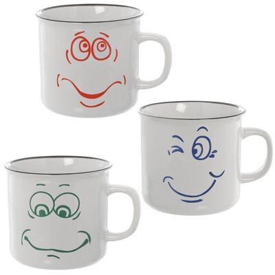 MUG CERAMIQUE FACE DE MONTAGE BLANC/COULEURS ASSORTIES °9X11.5X8CM, 275ML LL7304