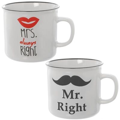 MR & MRS CERAMIC MUG ASSORTED °9X11.5X8CM, 275ML ​​LL7305