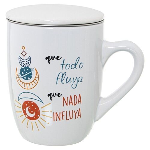 MUG INFUSIÓN CERÁMICA C/FILTROACERO INOX. QUE TODO FLUYA _°8,5X11CM, 375ML LL7325