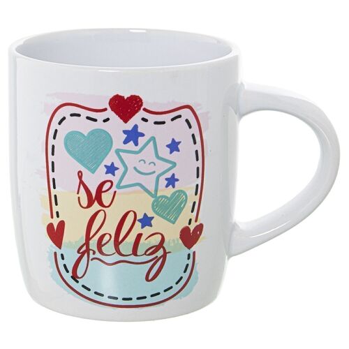 MUG CERÁMICA DECORADO SÉ FELIZ °8X12X9,5CM, 375ML LL7397