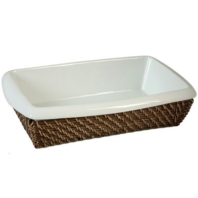 PORCELAIN OVEN PLATE WITH WICKER BASKET _41X26X10 CM LL8374
