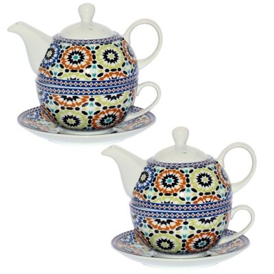 SET 2 TEIERE+TAZZA+PIATTO IN PORCELLANA, TEIERA:420ML TAZZA:250ML _TEIERA:°11X12CM, TAZZA:°11X5CM LL9083