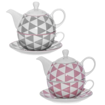 SET 2 TEIERE+TAZZA+PIATTO IN PORCELLANA, TEIERA:420ML TAZZA:250ML _TEIERA:°11X12CM, TAZZA:°11X5CM LL9093