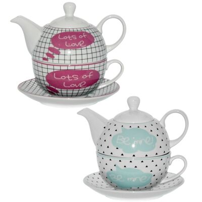 SET 2 PORCELAIN TEAPET+CUP+PLATE, TEAPOT:420ML CUP:250ML _TEAPOT:°11X12CM, CUP:°11X5CM LL9099