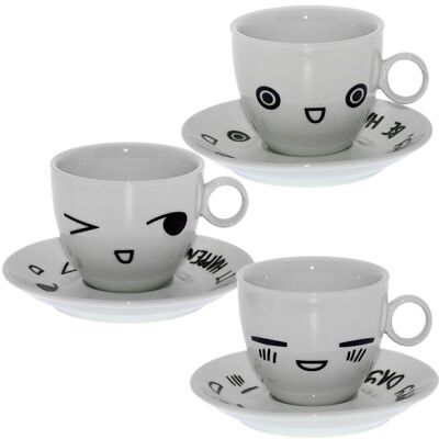 SET 6 TAZAS TÉ C/PLATO PORCELANA _TAZA:°9X7,5CM, PLATO:°14CM LL9117