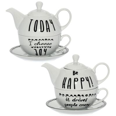 SET 2 TETERA+TAZA+PLATO PORCELANA, TETERA:420ML TAZA:250ML _TETERA:°11X12CM, TAZA:°11X5CM LL9119