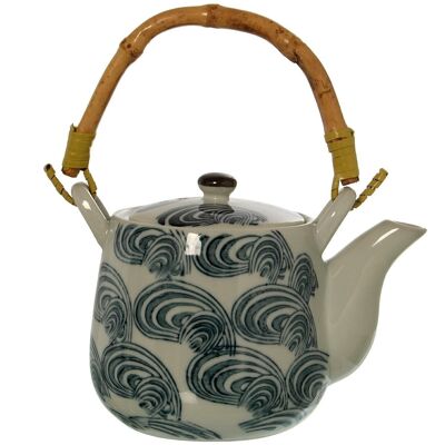 CERAMIC TEAPOT WITH STEEL FILTER + BAMBOO HANDLE 350ML _17X10.5X10.5/18CM LL9596