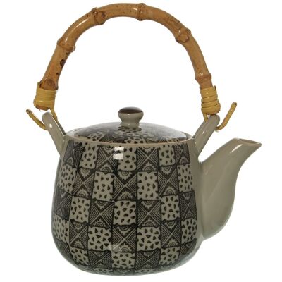 CERAMIC TEAPET WITH STEEL FILTER + BAMBOO HANDLE 350ML _17X10.5X10.5/18CM LL9608