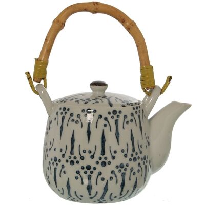CERAMIC TEAPOT WITH STEEL FILTER + BAMBOO HANDLE 350ML _17X10.5X10.5/18CM LL9620