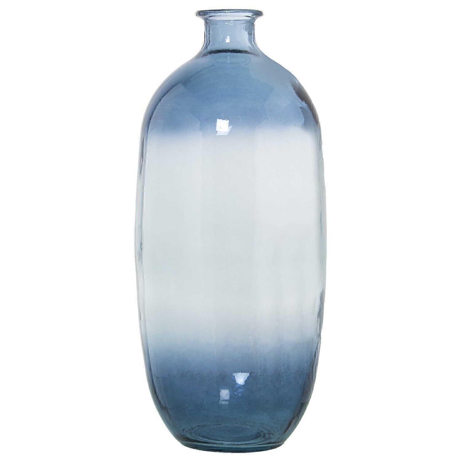 VASE AUS RECYCELTEM GLAS FLASCHE 45CM ZWEIFARBIG BLAU °18X45CM LL11006
