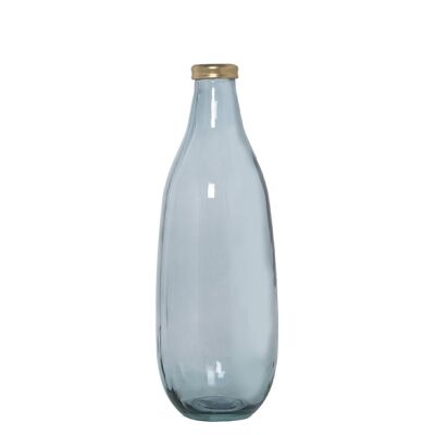 VASE AUS RECYCELTEM GLAS 40CM BLAUER GOLDENER RAND _°15X40CM MUND:°6CM LL11035