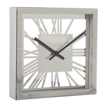 HORLOGE DE TABLE EN MÉTAL ARGENT VERRE/MIROIR 21X5X21CM, 1 PILE XAA NON INCLUSE LL11611