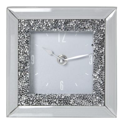 HORLOGE DE TABLE CRISTAL BLANC/BRILLANT 14X5X14CM, BATTERIE : 1XAA NON INCL LL11696